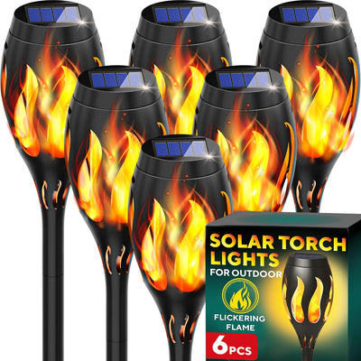 Beautiful Solar Lights for outside 6-Pack - Premium Solar Tiki Torches with Flickering Flame - Waterproof, Auto On/Off - Perfect for Your Outdoor, Yard, Patio, Pathway & Garden