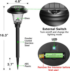 Beau Jardin 8 Pack Solar Pathway Lights Color Changing + Bright White Outdoor Garden Stake Glass LED Stainless Steel IP65 Waterproof Landscape Path Lighting For Yard Walkway Driveway outside black