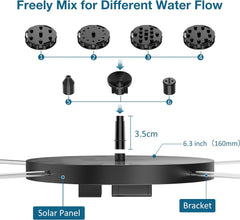 2.5W Solar Bird Bath Fountain Pump, Solar Fountain Pump for Bird Bath with 6 Nozzles, 6.7" Solar Powered Water Fountain Pump for Garden, Ponds, Pool, Fish Tank, Aquarium and Outdoor