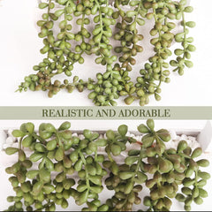 2Pcs Artificial Succulents Hanging Plants 12.2'' Fake String of Pearls in Pot with 8.3'' Lanyard for Indoor Outdoor Wall Decor.