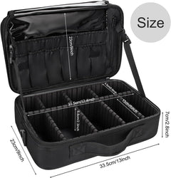 Relavel Travel Makeup Train Case Makeup Cosmetic Case Organizer Portable Artist Storage Bag with Adjustable Dividers for Cosmetics Makeup Brushes Toiletry (Medium Black)