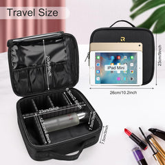 Relavel Travel Makeup Train Case Makeup Cosmetic Case Organizer Portable Artist Storage Bag with Adjustable Dividers for Cosmetics Makeup Brushes Toiletry Jewelry Digital Accessories Black