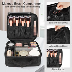 Relavel Travel Makeup Train Case Makeup Cosmetic Case Organizer Portable Artist Storage Bag with Adjustable Dividers for Cosmetics Makeup Brushes Toiletry Jewelry Digital Accessories Black