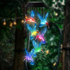 Hummingbird Solar Wind Chimes Color Changing Solar Mobile Lights Waterproof LED Wind Chimes Solar Powered Lights for Home Party Yard Garden Christmas Decoration(Blue)