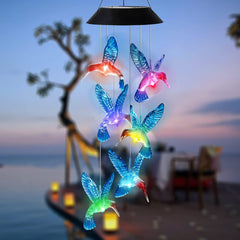 Hummingbird Solar Wind Chimes Color Changing Solar Mobile Lights Waterproof LED Wind Chimes Solar Powered Lights for Home Party Yard Garden Christmas Decoration(Blue)