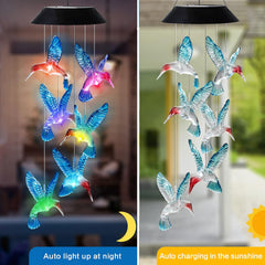 Hummingbird Solar Wind Chimes Color Changing Solar Mobile Lights Waterproof LED Wind Chimes Solar Powered Lights for Home Party Yard Garden Christmas Decoration(Blue)