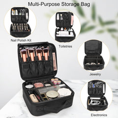 Relavel Travel Makeup Train Case Makeup Cosmetic Case Organizer Portable Artist Storage Bag with Adjustable Dividers for Cosmetics Makeup Brushes Toiletry Jewelry Digital Accessories Black