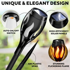 Beautiful Solar Lights for outside 6-Pack - Premium Solar Tiki Torches with Flickering Flame - Waterproof, Auto On/Off - Perfect for Your Outdoor, Yard, Patio, Pathway & Garden