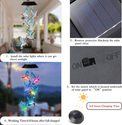 Hummingbird Solar Wind Chimes Color Changing Solar Mobile Lights Waterproof LED Wind Chimes Solar Powered Lights for Home Party Yard Garden Christmas Decoration(Blue)