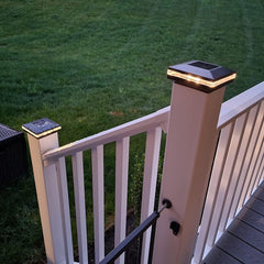 Dynaming 8 Pack Solar Post Lights, Outdoor Decorative Post Cap Light, Solar Powered White Shell Caps, Brightness Warm White LED Lighting for Fence Deck Patio, Fit 4x4, 5x5 or 6x6 Vinyl/wooden posts