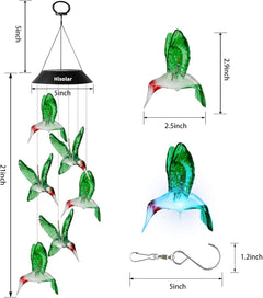 Hummingbird Solar Wind Chimes Outdoor Color Changing LED Solar Chimes Light Birthday Gifts for Women Garden Gifts for Mom Grandma Mothers Day Memorial Wind Chimes