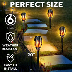 Beautiful Solar Lights for outside 6-Pack - Premium Solar Tiki Torches with Flickering Flame - Waterproof, Auto On/Off - Perfect for Your Outdoor, Yard, Patio, Pathway & Garden