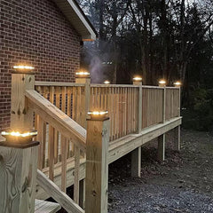 Dynaming 8 Pack Solar Post Lights, Outdoor Decorative Post Cap Light, Solar Powered White Shell Caps, Brightness Warm White LED Lighting for Fence Deck Patio, Fit 4x4, 5x5 or 6x6 Vinyl/wooden posts