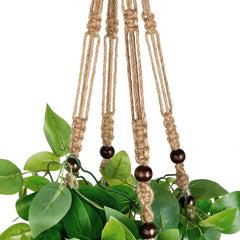 2 Packs Fake Hanging Plant with Pot, Artificial Plants for Home Decor Indoor Macrame Plant Hanger with Faux Vine Hanging Planter Greenery for Bedroom Bathroom Office Decor, Brown (Pothos)