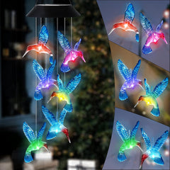 Hummingbird Solar Wind Chimes Color Changing Solar Mobile Lights Waterproof LED Wind Chimes Solar Powered Lights for Home Party Yard Garden Christmas Decoration(Blue)