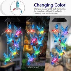 Hummingbird Solar Wind Chimes Color Changing Solar Mobile Lights Waterproof LED Wind Chimes Solar Powered Lights for Home Party Yard Garden Christmas Decoration(Blue)