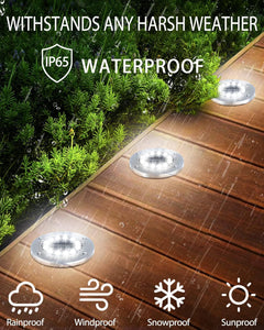 Solar Ground Lights, 12 LED Waterproof Garden Lights Outdoor Bright In-Ground, Solar Disk Lights Outdoor Decorations for Pathway Yard Lawn Patio Walkway Pool(4 Packs White)