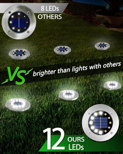 Solar Ground Lights, 12 LED Waterproof Garden Lights Outdoor Bright In-Ground, Solar Disk Lights Outdoor Decorations for Pathway Yard Lawn Patio Walkway Pool(4 Packs White)