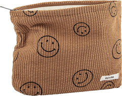 Makeup Bag for Women - Corduroy Cosmetic Bags Aesthetic Design Ladies Tote Bag,Women'S Pencil Case,Cute Smiley Face Makeup Organizer with Zipper (Beige)