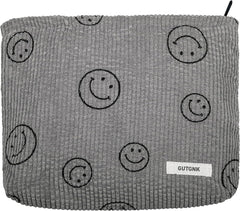 Makeup Bag for Women - Corduroy Cosmetic Bags Aesthetic Design Ladies Tote Bag,Women'S Pencil Case,Cute Smiley Face Makeup Organizer with Zipper (Beige)