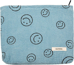 Makeup Bag for Women - Corduroy Cosmetic Bags Aesthetic Design Ladies Tote Bag,Women'S Pencil Case,Cute Smiley Face Makeup Organizer with Zipper (Beige)