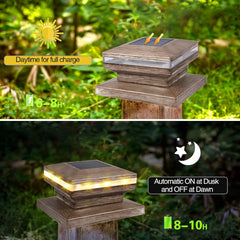 Dynaming 8 Pack Solar Post Lights, Outdoor Decorative Post Cap Light, Solar Powered White Shell Caps, Brightness Warm White LED Lighting for Fence Deck Patio, Fit 4x4, 5x5 or 6x6 Vinyl/wooden posts