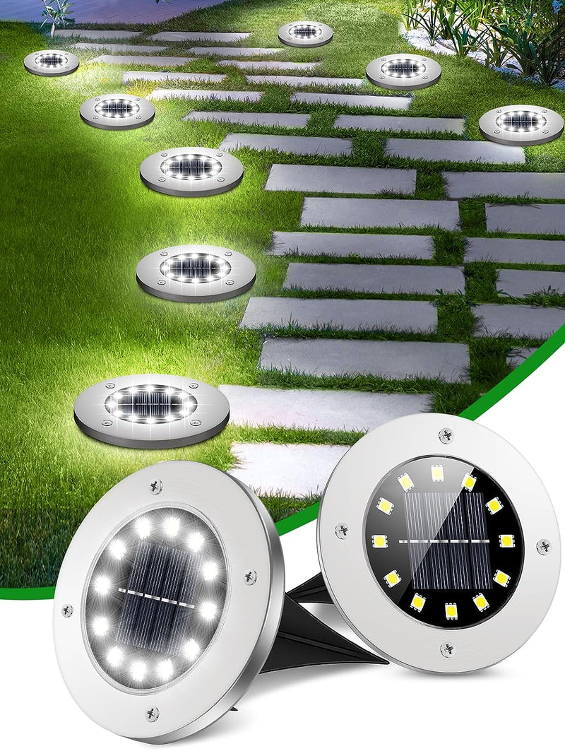 Solar Ground Lights, 12 LED Waterproof Garden Lights Outdoor Bright In-Ground, Solar Disk Lights Outdoor Decorations for Pathway Yard Lawn Patio Walkway Pool(4 Packs White)