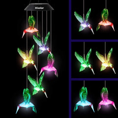 Hummingbird Solar Wind Chimes Outdoor Color Changing LED Solar Chimes Light Birthday Gifts for Women Garden Gifts for Mom Grandma Mothers Day Memorial Wind Chimes